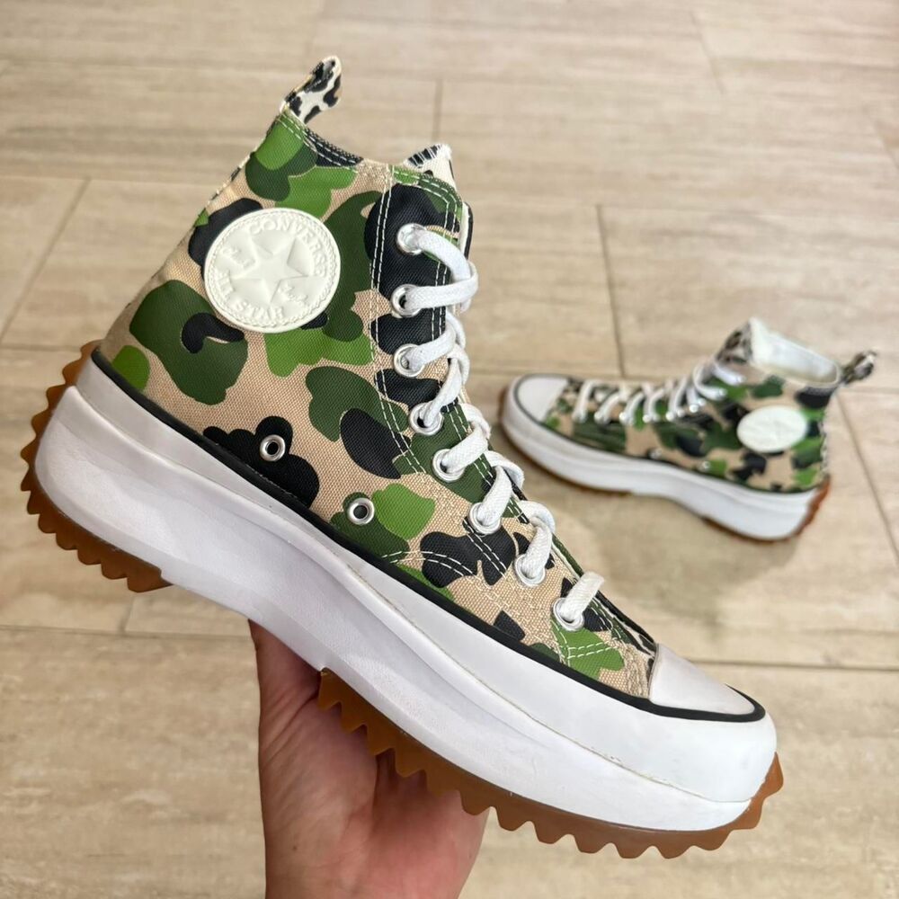 Converse Run Star Hike High Archive Camo Cheetah Green Platform Shoe Hitop Sz 8